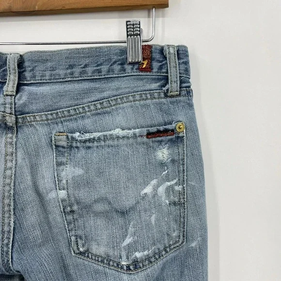 Seven 7 For All Mankind Jeans Women's 29 Blue Flared Distressed Grunge‎ Vintage - Picture 8 of 12